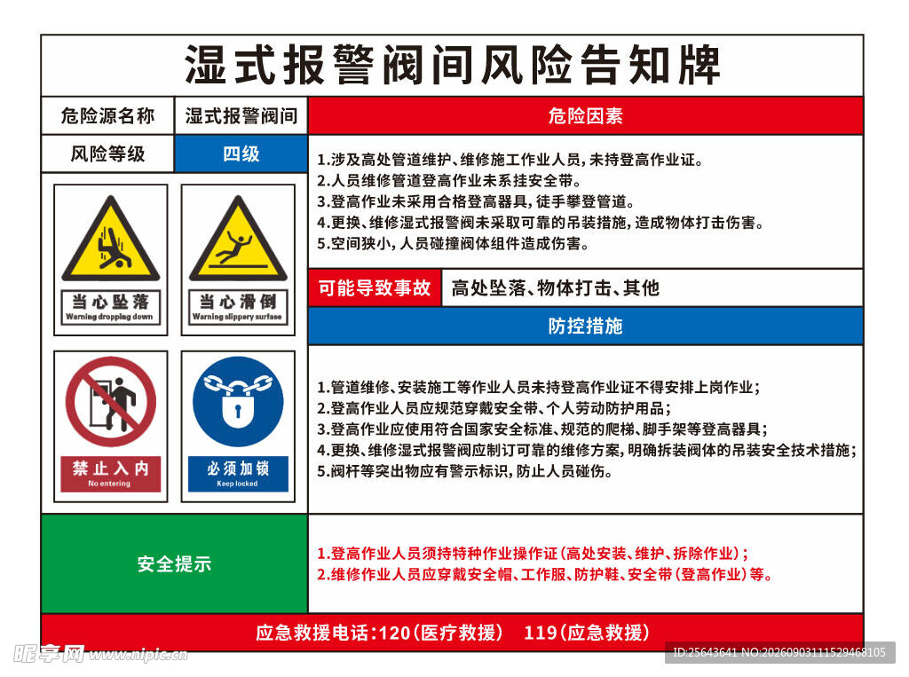 湿式报警阀风险告知牌