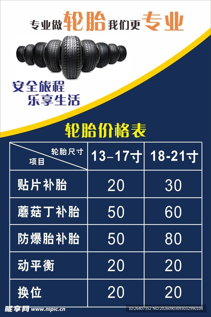汽车轮胎价格表展板海报