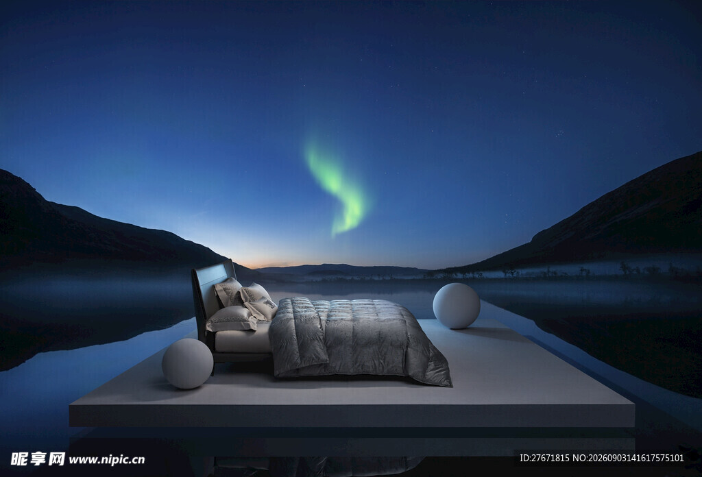 夜中浮床赏极光梦幻场景