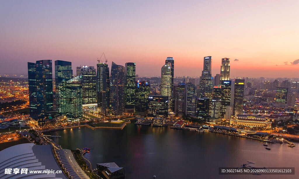 新加坡城市天际线美丽夜景