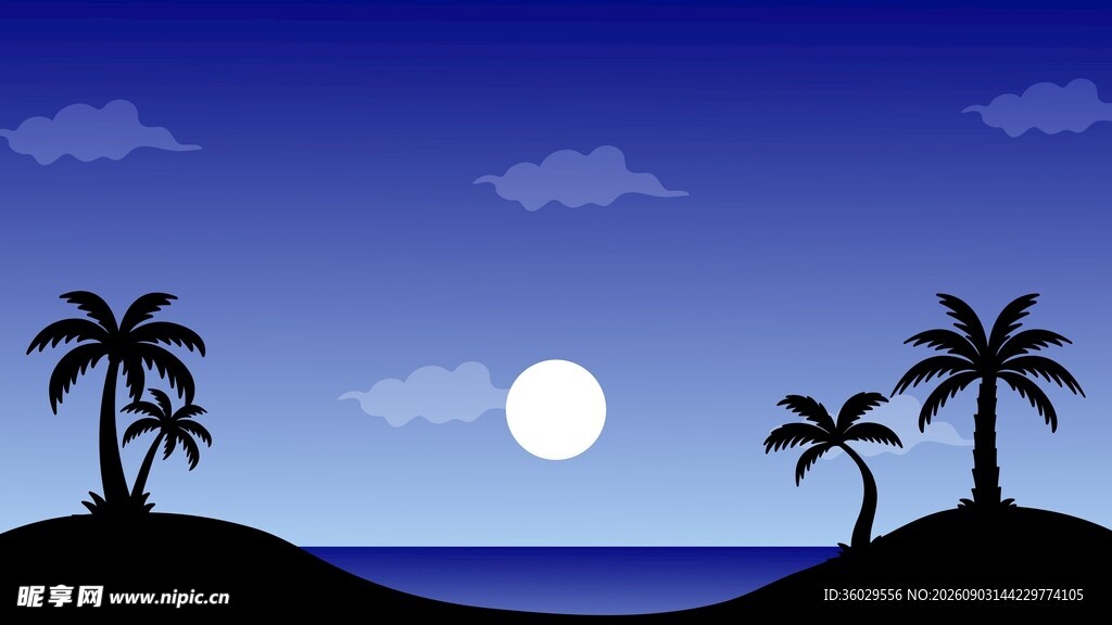 椰岛夜景素材