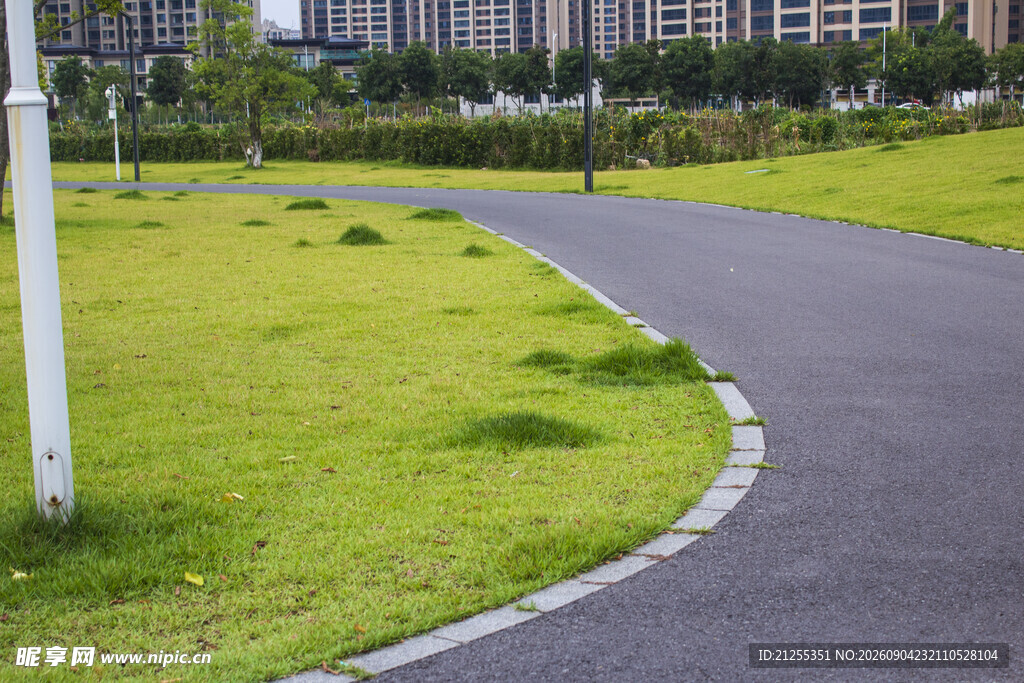 城市中蜿蜒的绿色步道