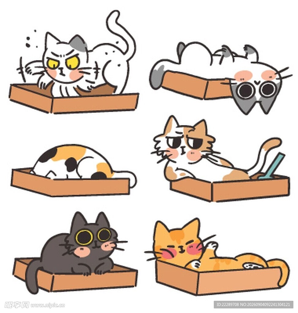 可爱猫咪躺卧在纸箱中
