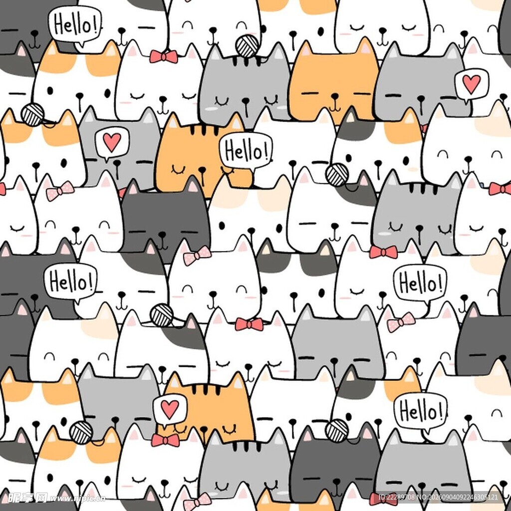 可爱猫咪无缝图案背景