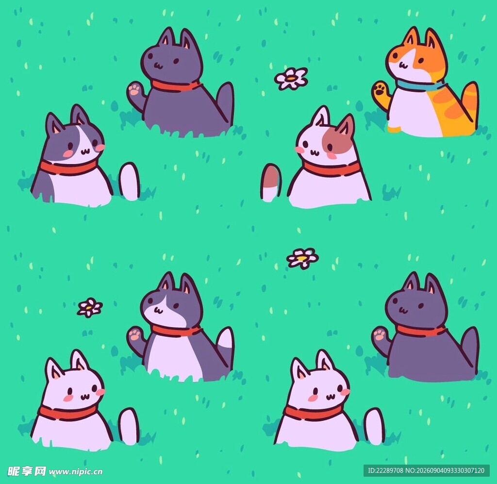 可爱猫咪玩耍图案设计