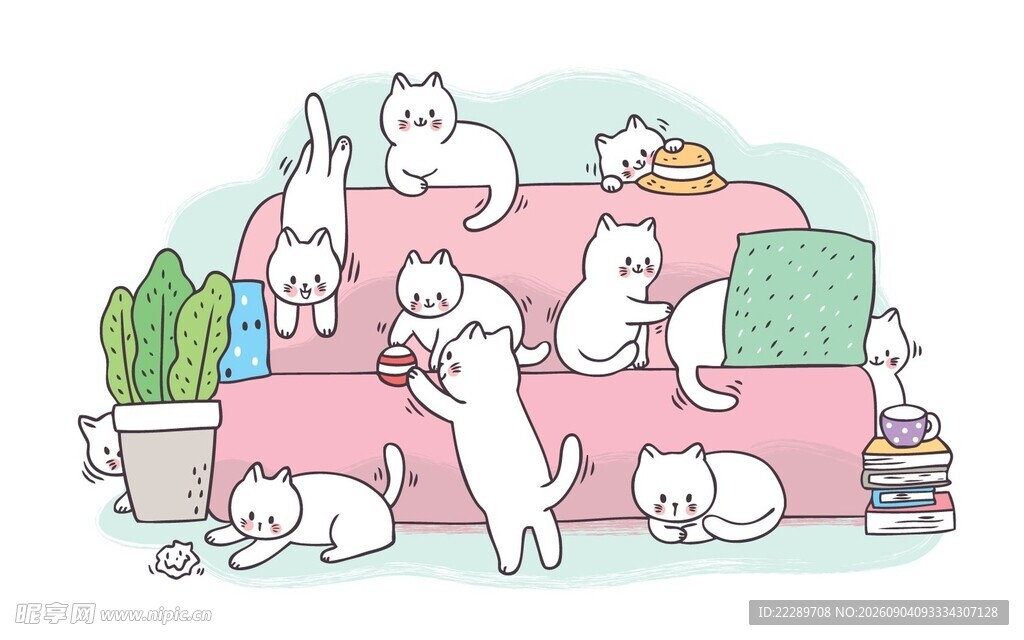 沙发上的可爱猫咪群像