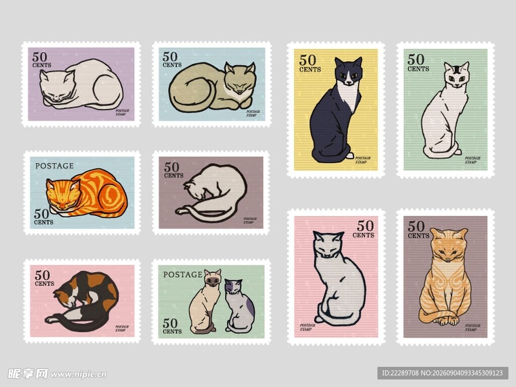 多彩猫咪插画图案集合