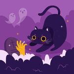 黑猫幽灵与墓地奇幻场景