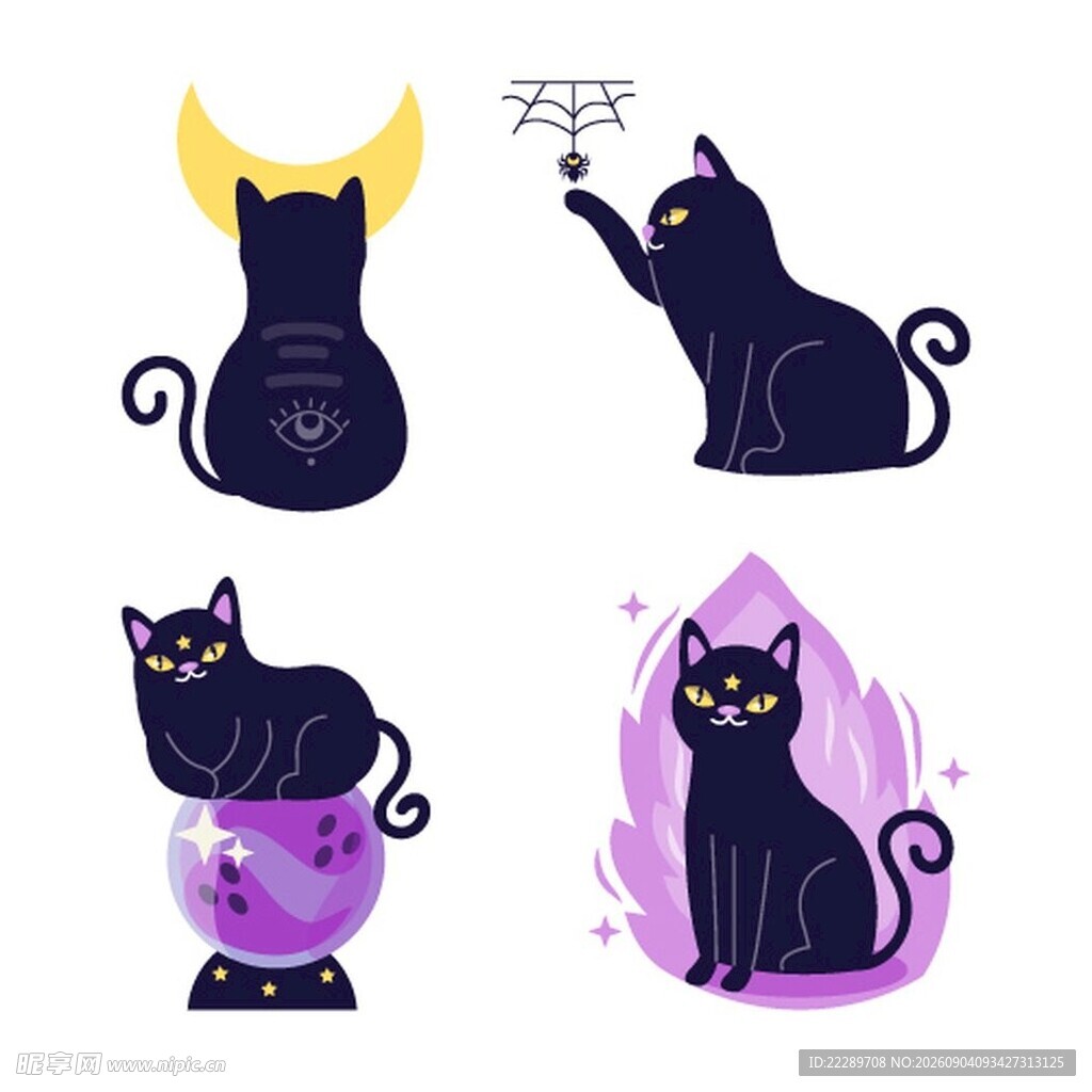 黑猫魔法姿态插画