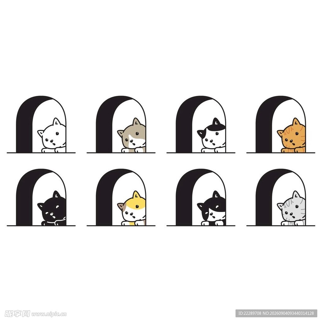 可爱猫咪从拱门探出脑袋