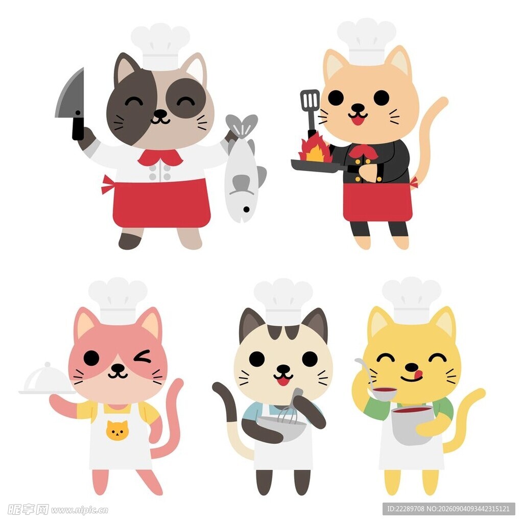 可爱猫咪厨师卡通形象