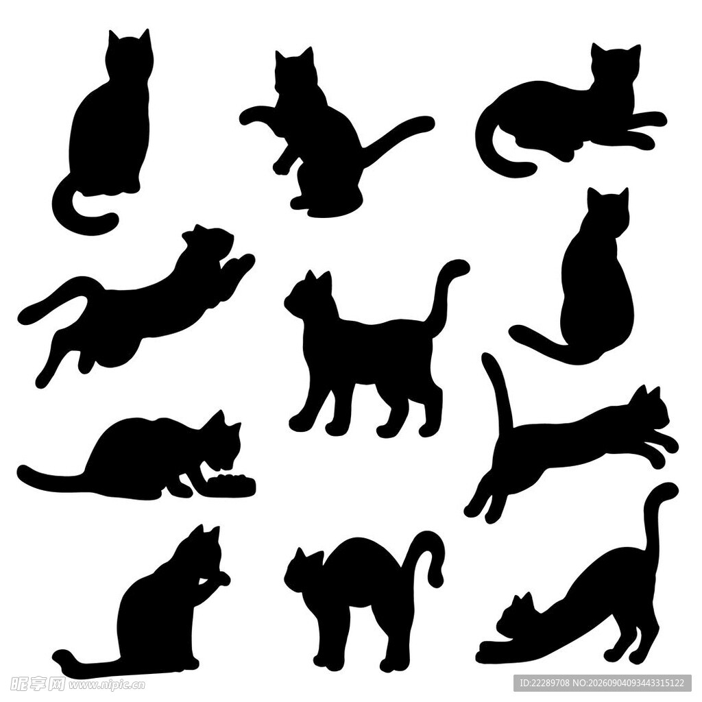 多样姿态的猫咪剪影