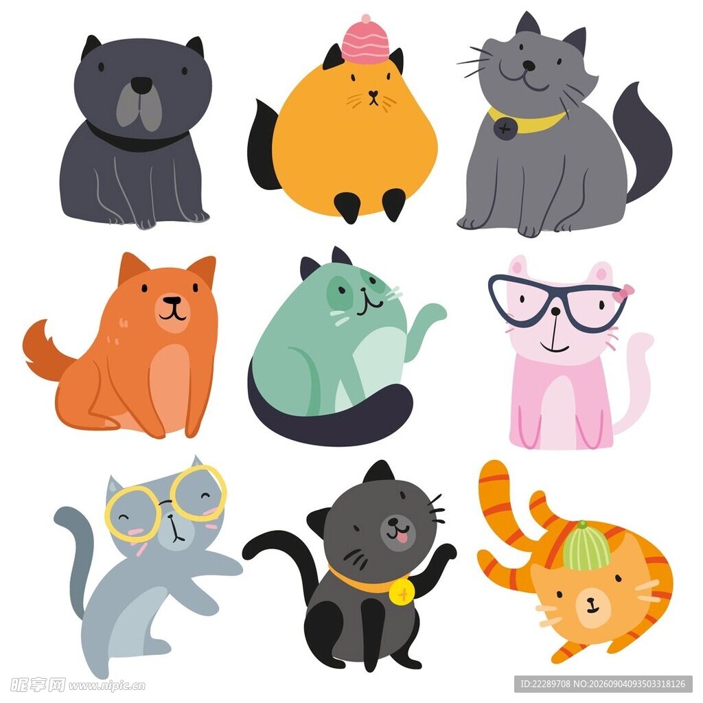可爱多彩猫咪插画集合