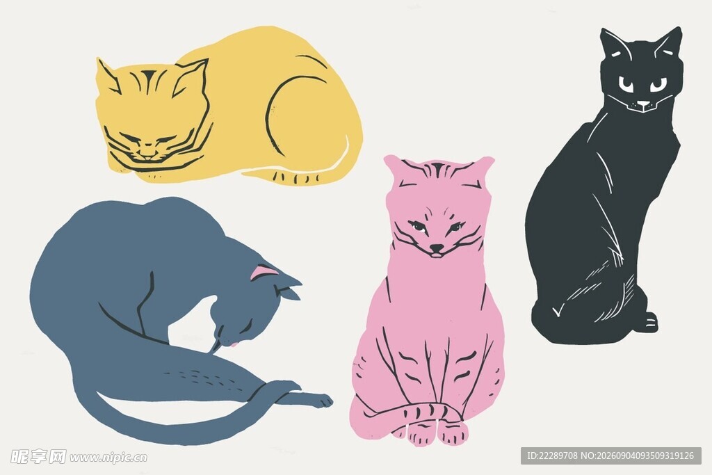 多彩猫咪插画