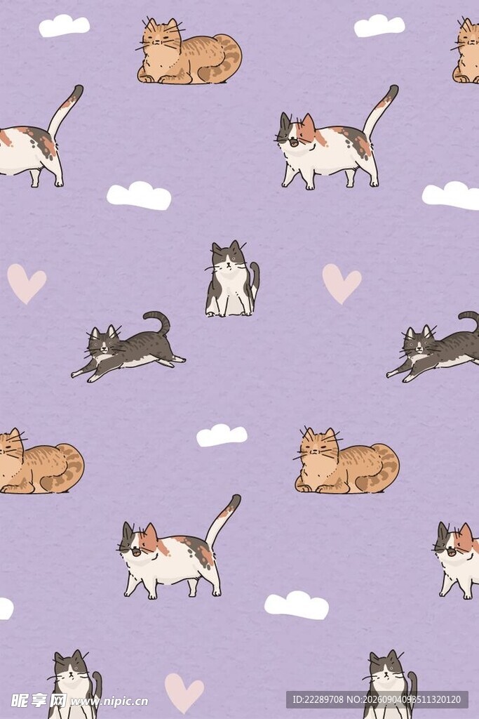 可爱猫咪云朵图案背景