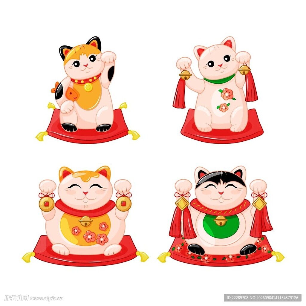 可爱招财猫摆件四件套