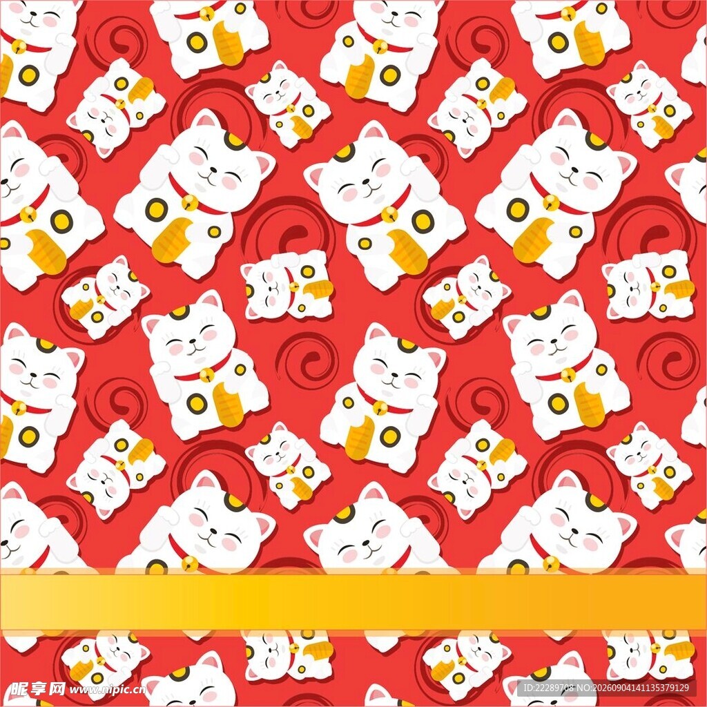 红色招财猫图案背景