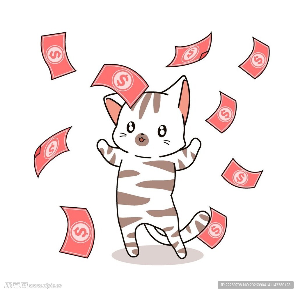 萌猫欢跳撒钞票