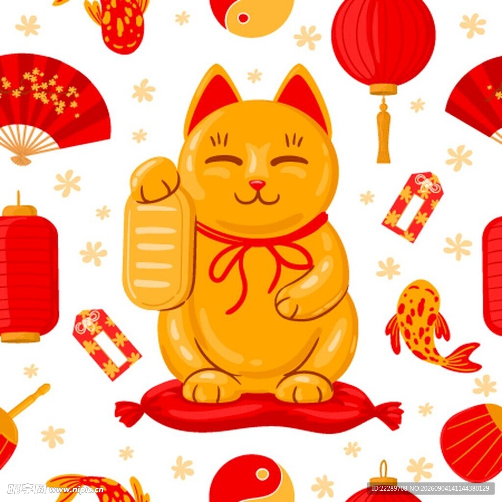 招财猫贺岁图案设计素材