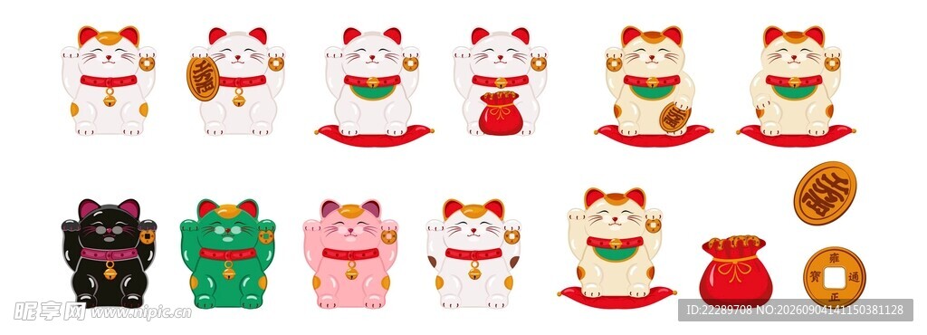 可爱招财猫摆件组合