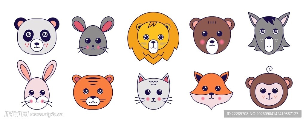 可爱动物头像插画素材