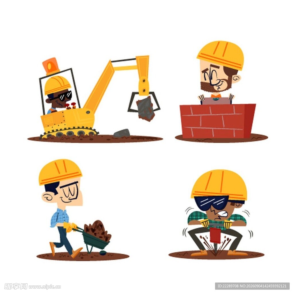 建筑工人施工场景插画