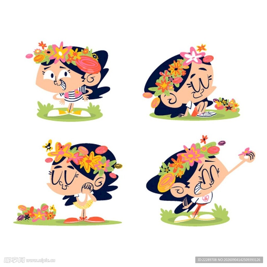 卡通女孩与美食插画