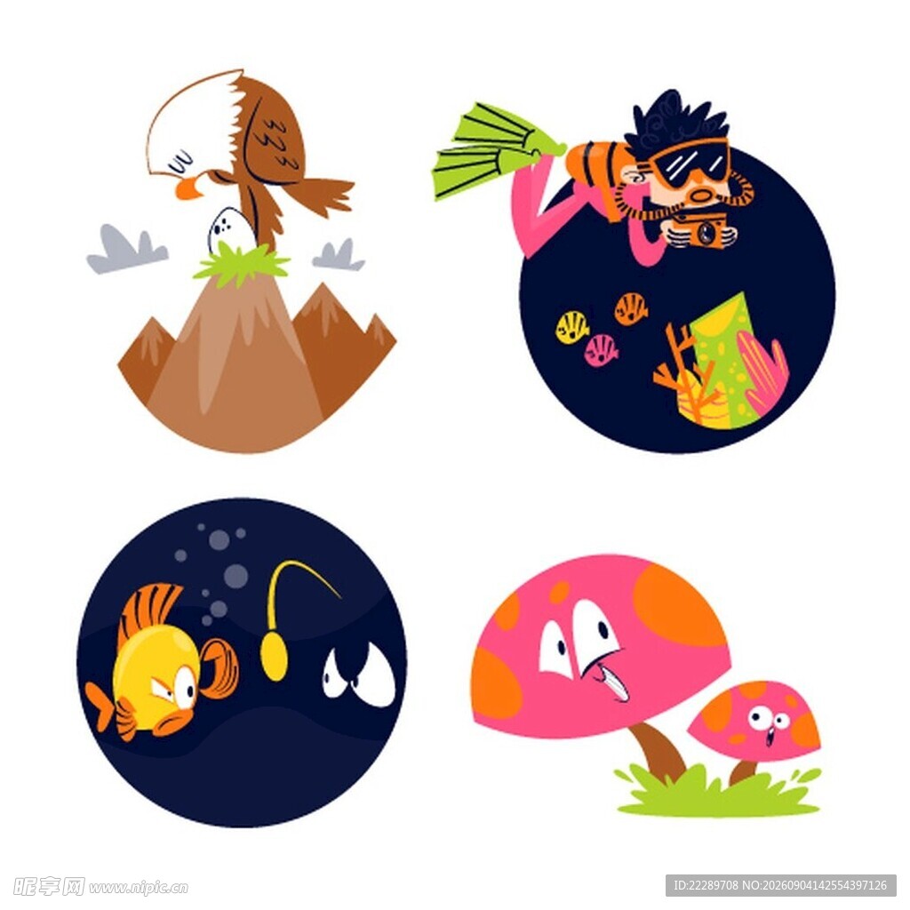 卡通奇幻动物场景插画
