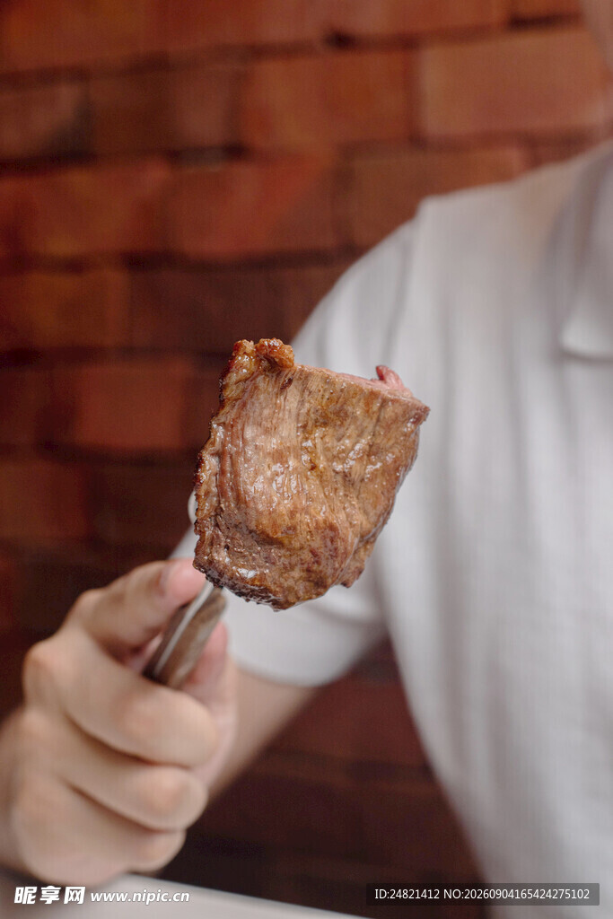 手持美味烤肉特写