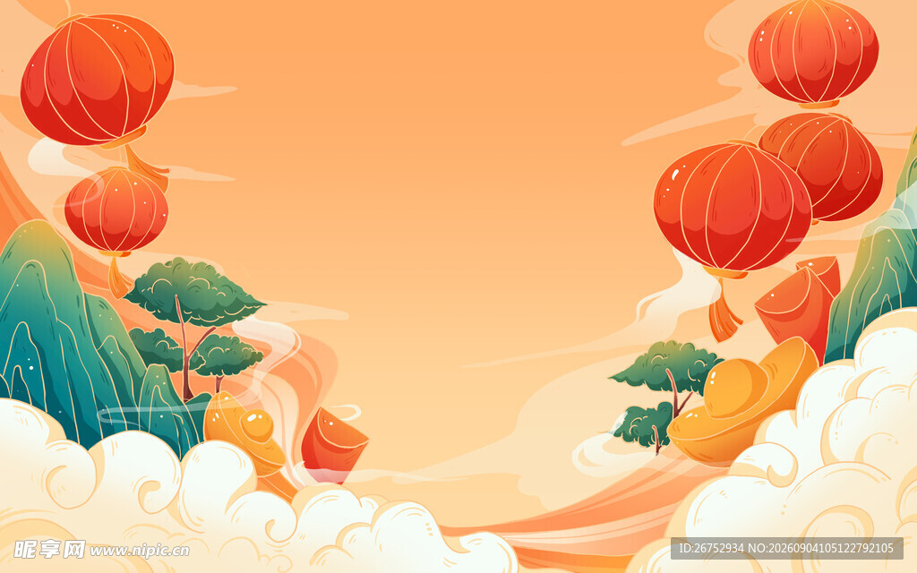 喜庆中式风景  红灯笼点缀