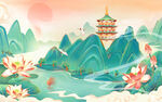 中式山水间的古韵楼阁