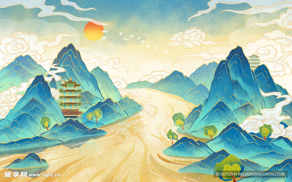 山间古道 落日下的诗意风景