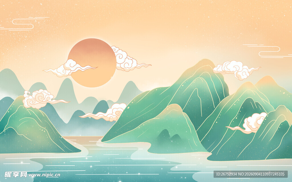 山水间的日出美景