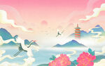 梦幻国风山水花鸟图景