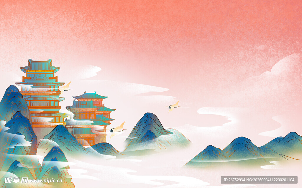 古风山水建筑意境图