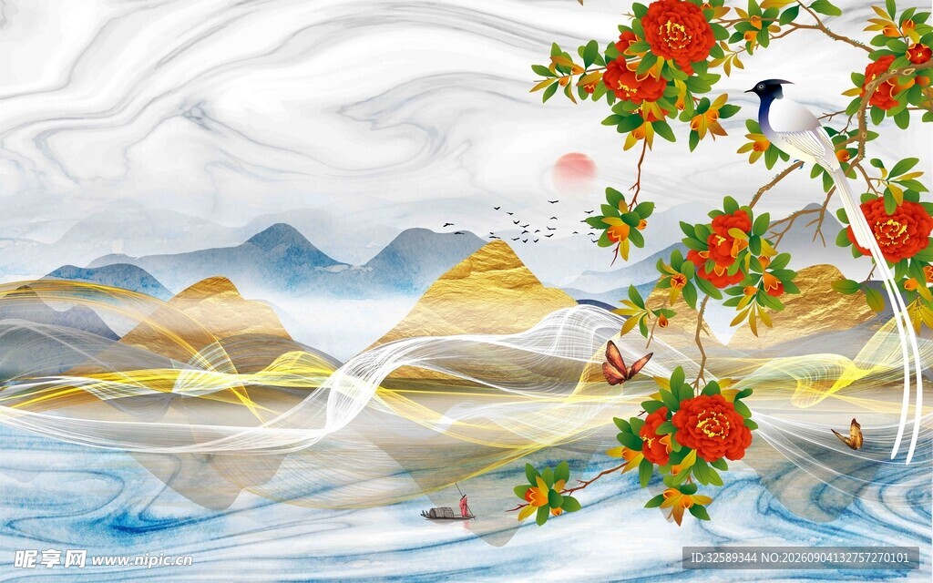 中式山水花鸟诗意画卷