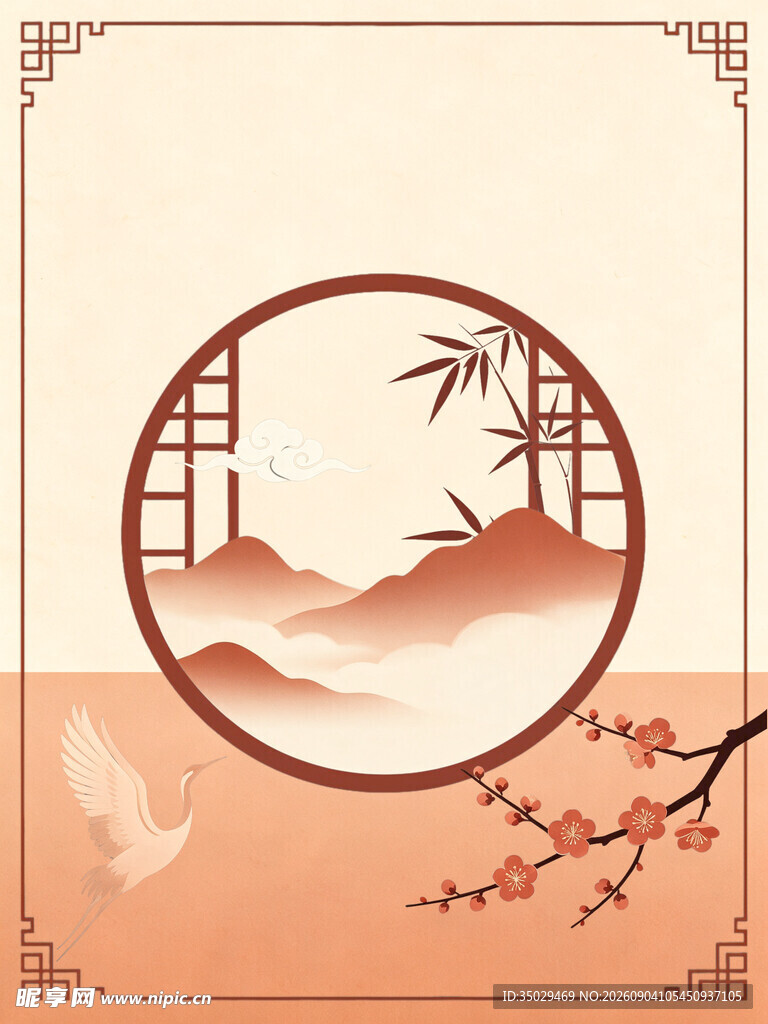中式古典山水花鸟意境图