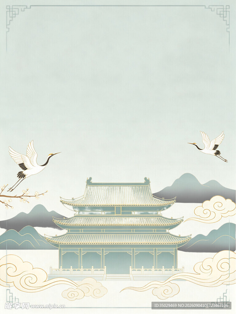 古风中式楼阁飞鸟景致