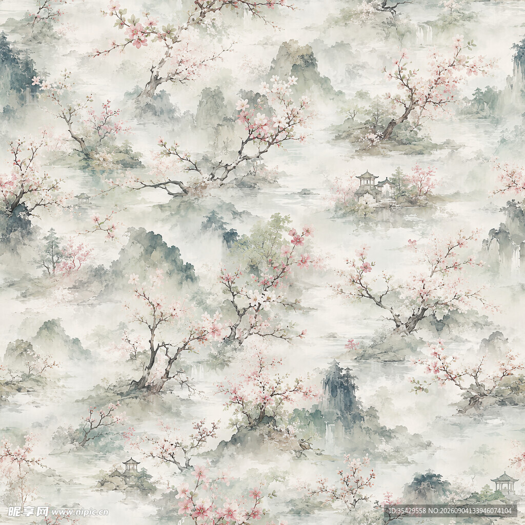 水墨山水花卉纹理图案