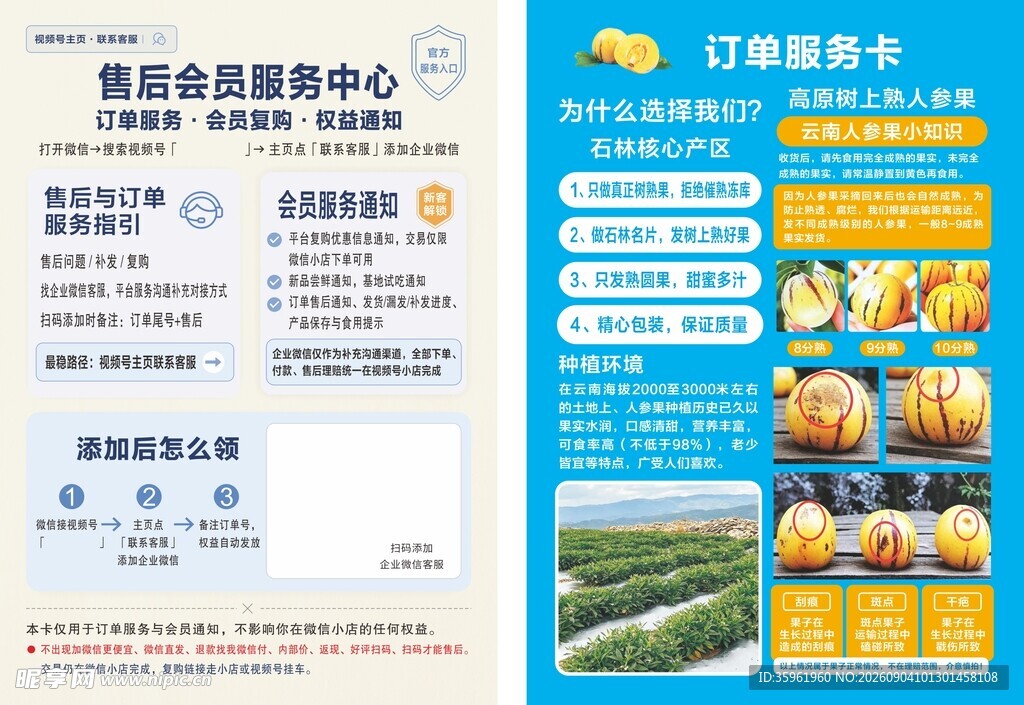 人参果订单服务卡宣传单