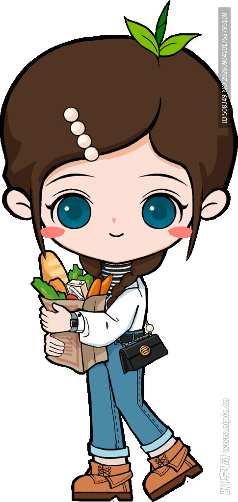可爱卡通女孩采购归来