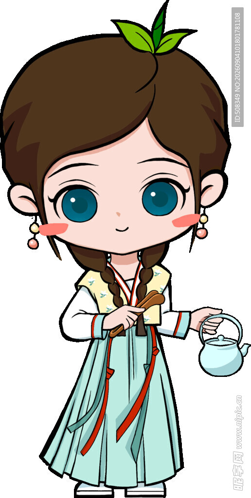 古风萌系少女执壶图