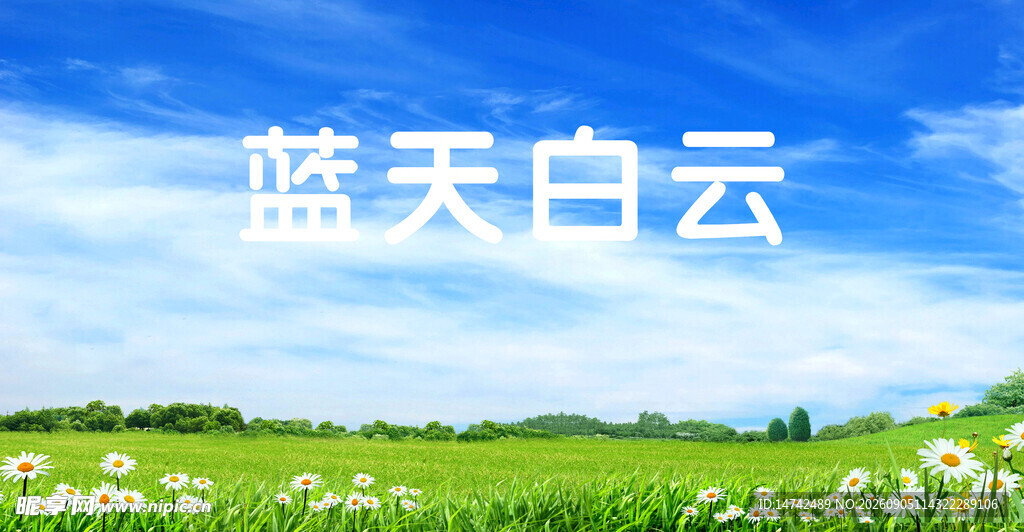 蓝天白云绿野繁花