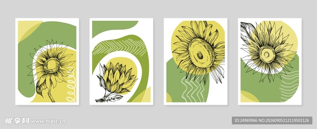 三幅花卉装饰画展示
