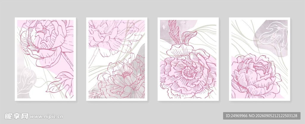 粉色花卉图案装饰画