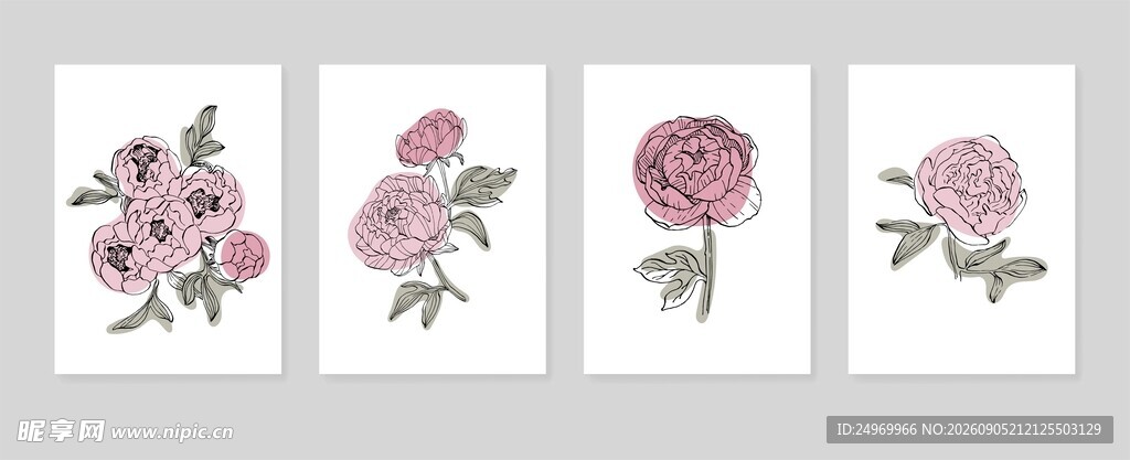 四幅花卉装饰画