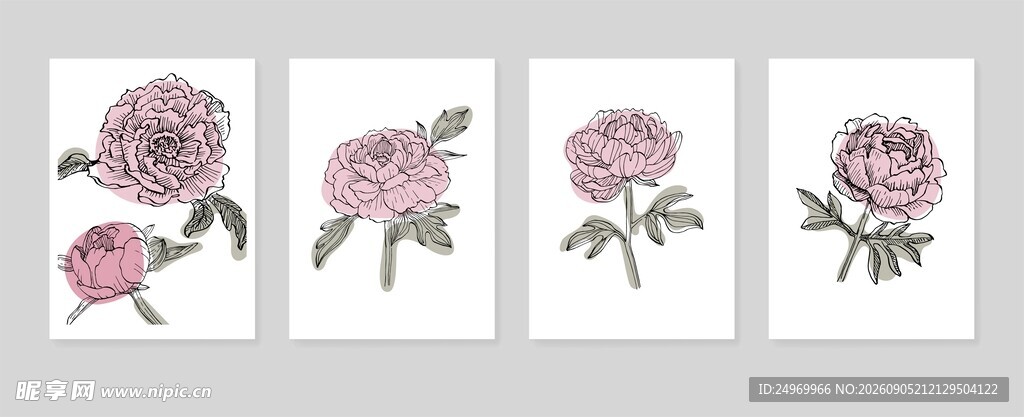 三幅花卉装饰画