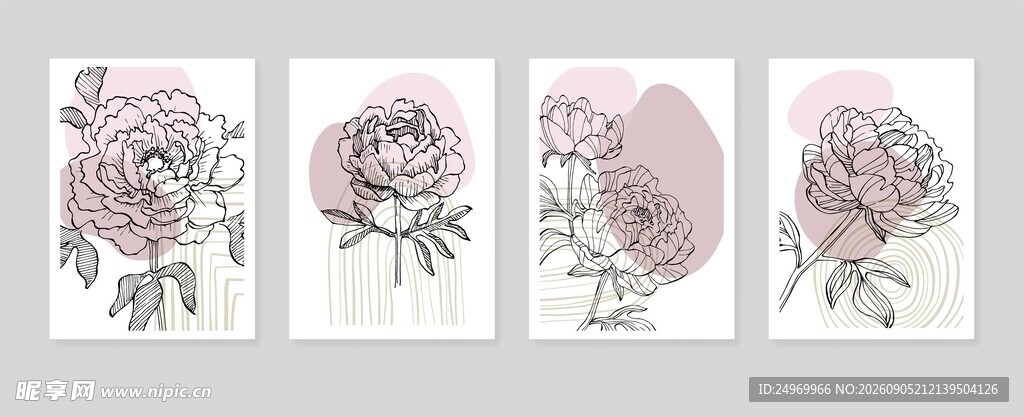 花卉插画四联图