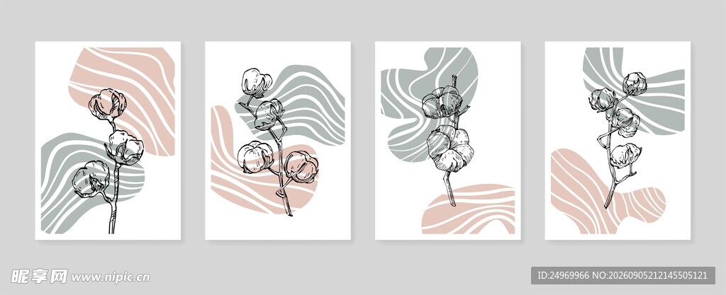 简约植物插画图案集合