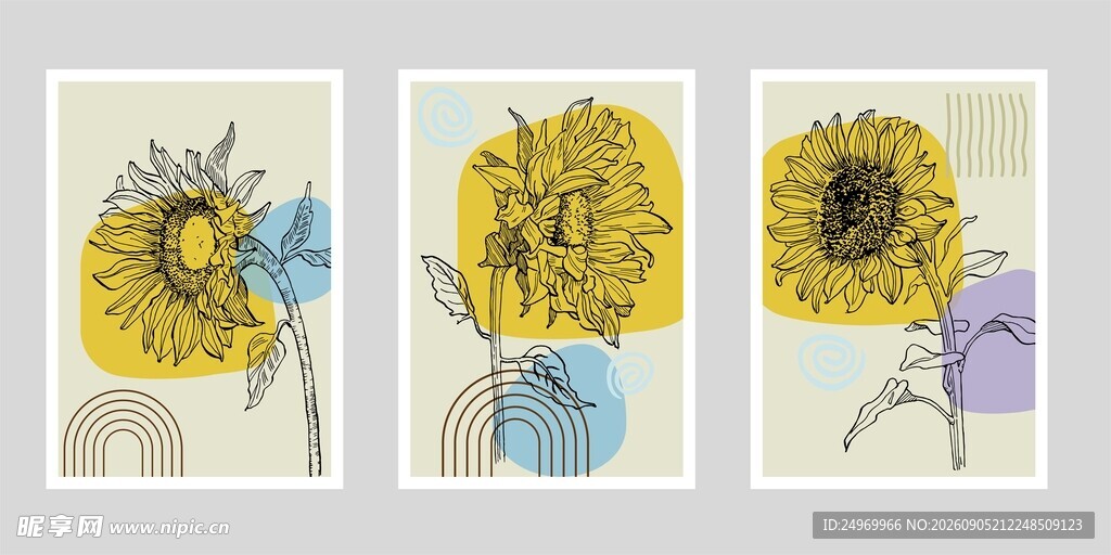 三幅花卉装饰画